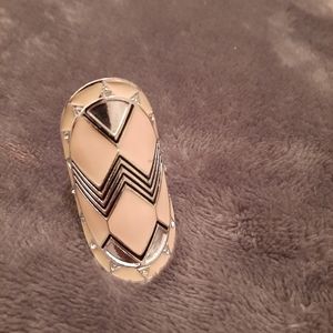 Silvertone Coral Inlay Ring